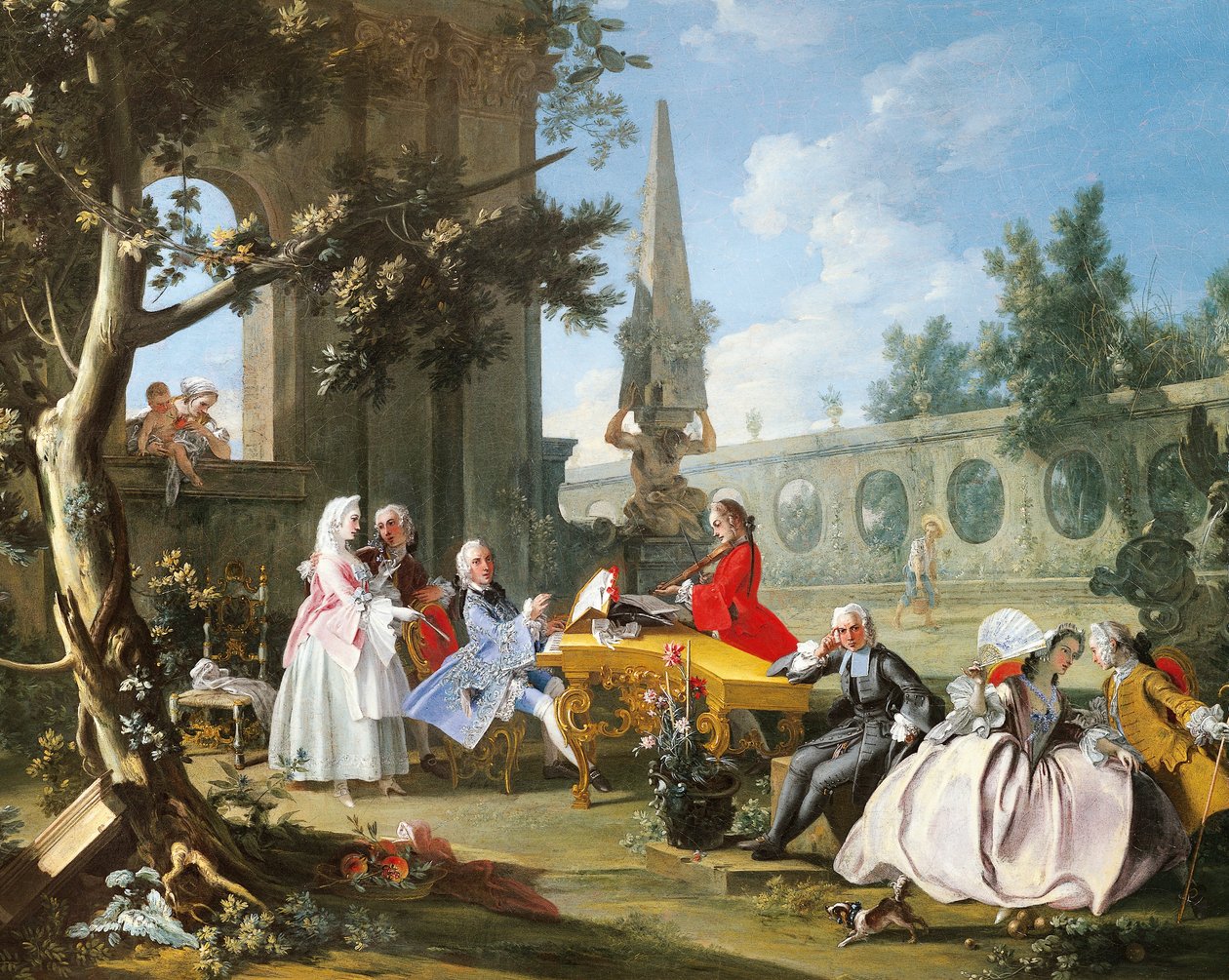 Koncert w ogrodzie Filippo Falciatore (aktywny 1737-1768), olej na płótnie, 75,8 x102 cm, Detal, Włochy, ok. 1750 autorstwa Filippo Falciatore