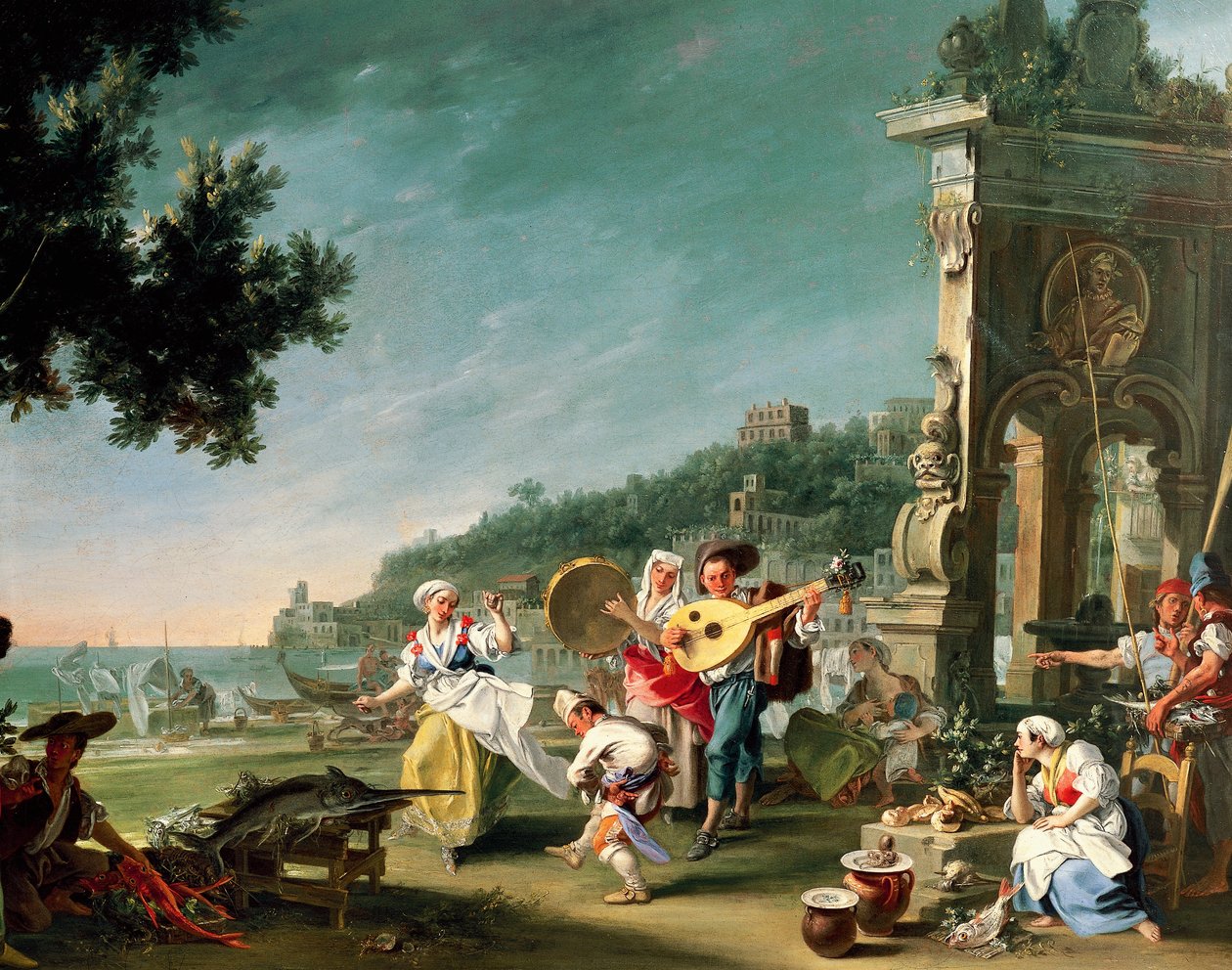 Tarantella in Margellina, ok. 1750, autorstwa Filippo Falciatore (czynny 1737-1768), olej na płótnie, 76,2 x 102 cm. Włochy autorstwa Filippo Falciatore