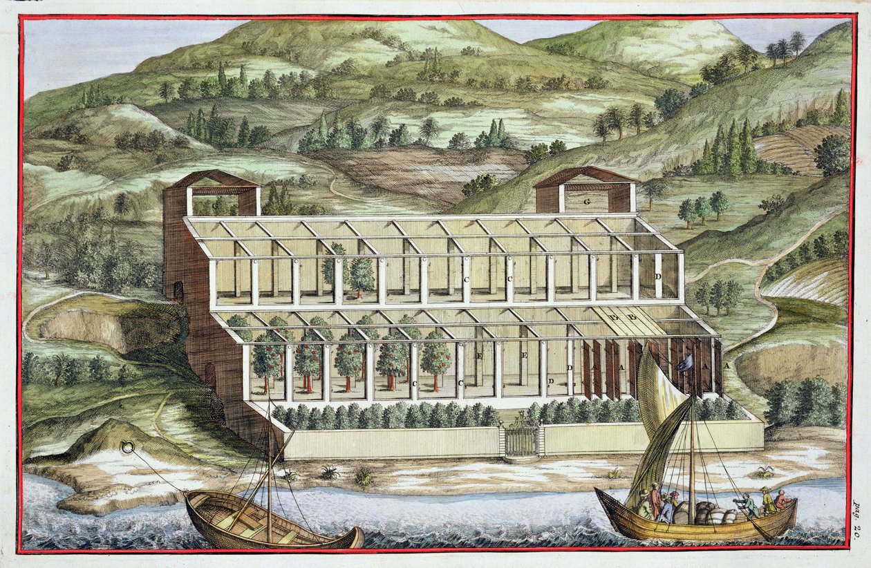Struktura oranżerii z „Hesperyd” Giovanniego Battisty Ferrariego, sztychowana przez Cammillo Congio (fl.1630), wydana w 1646 autorstwa Filippo Gagliardi