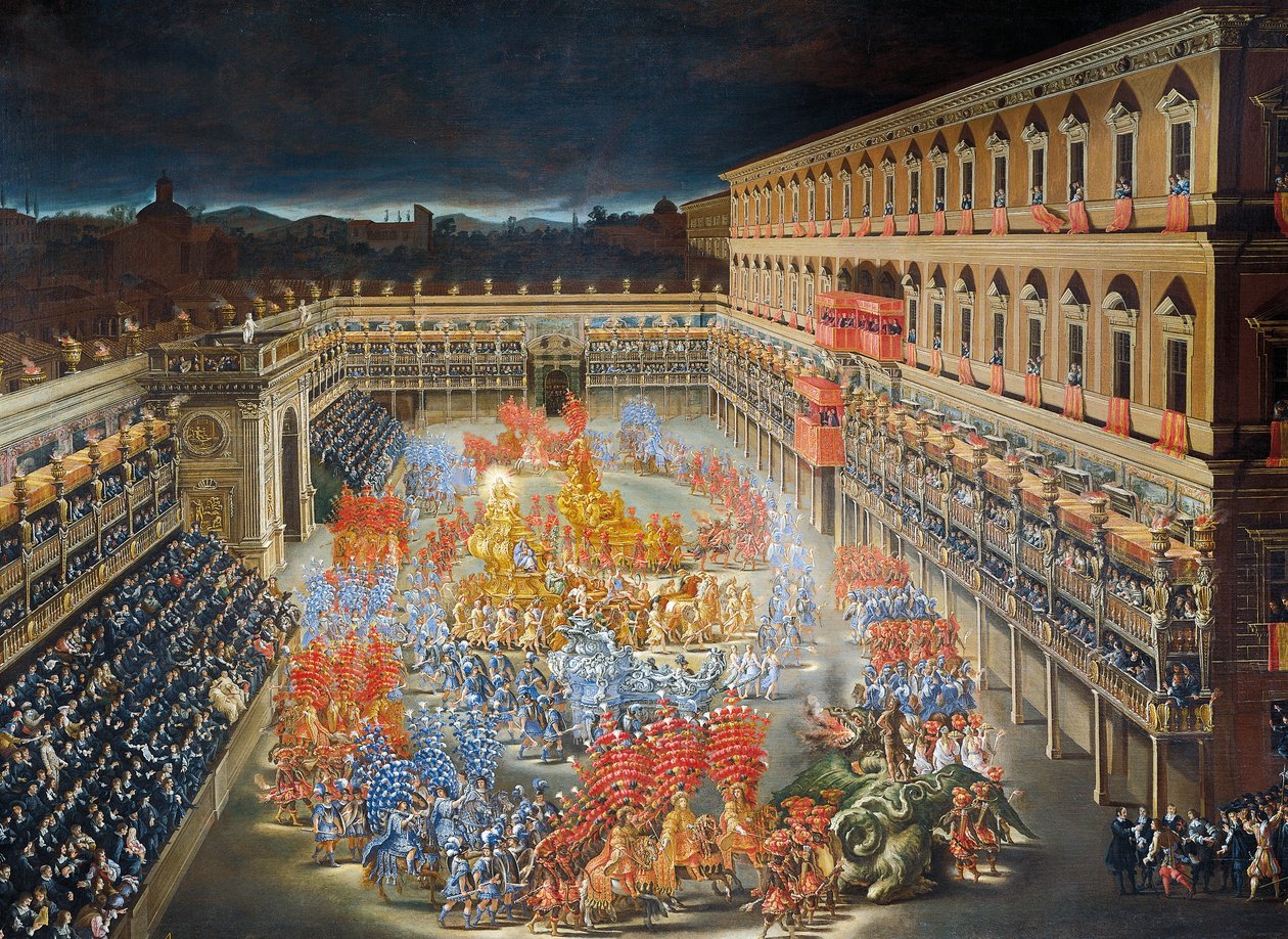 Uroczystości w Palazzo Barberini na cześć przybycia królowej Szwecji Krystyny do Rzymu w 1656 r., obraz Filippo Lauri (1623-1694) i Filippo Gagliardi (1606-1659), Szczegół autorstwa Filippo and Gagliardi Filippo Lauri