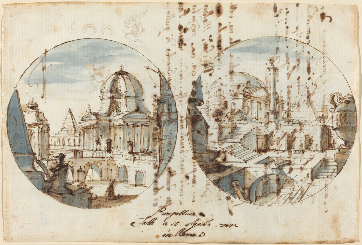 Fantazje architektoniczne ze świątyniami i piramidami autorstwa Filippo Juvarra