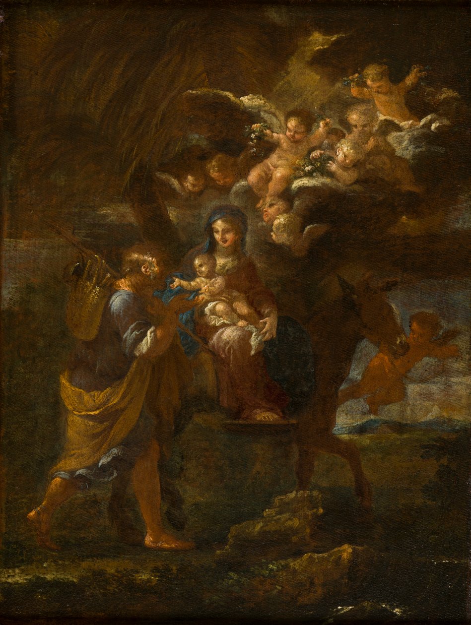 Ucieczka do Egiptu, ok. 1643-94 (olej na płótnie) autorstwa Filippo Lauri