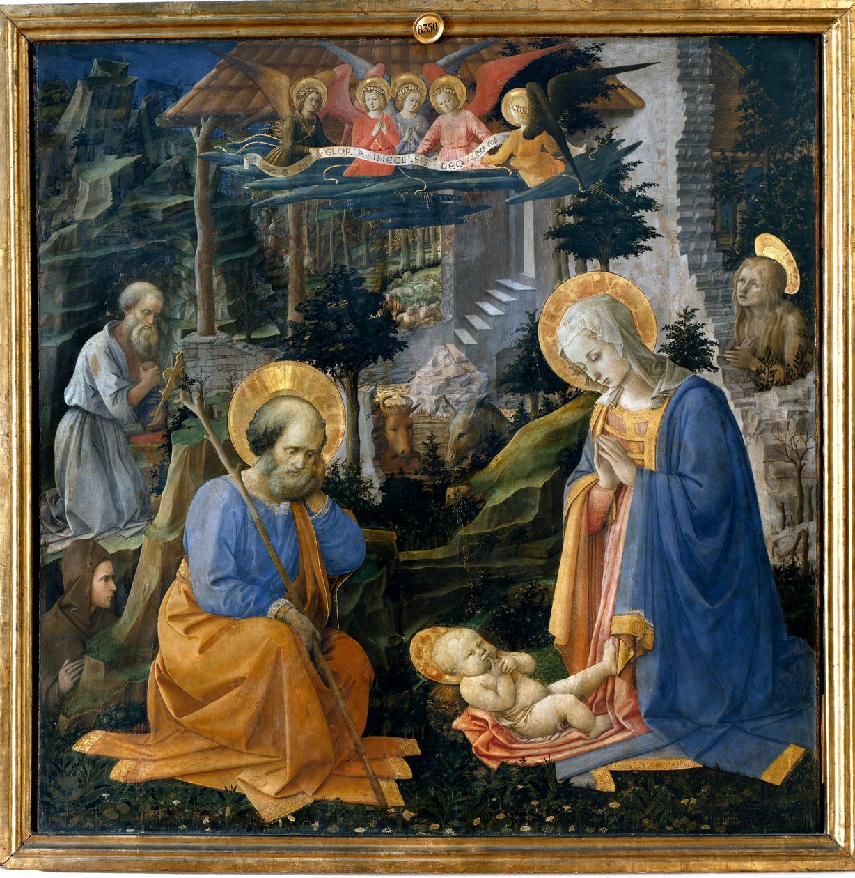 Adoracja Dzieciątka ze św. Hieronima, św. Hilarionem, św. i św autorstwa Filippo Lippi