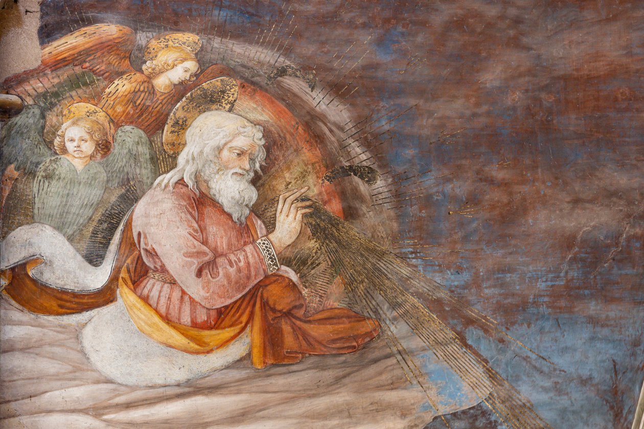 Bóg i dwa anioły, fragment Koronacji Maryi autorstwa Filippo Lippi