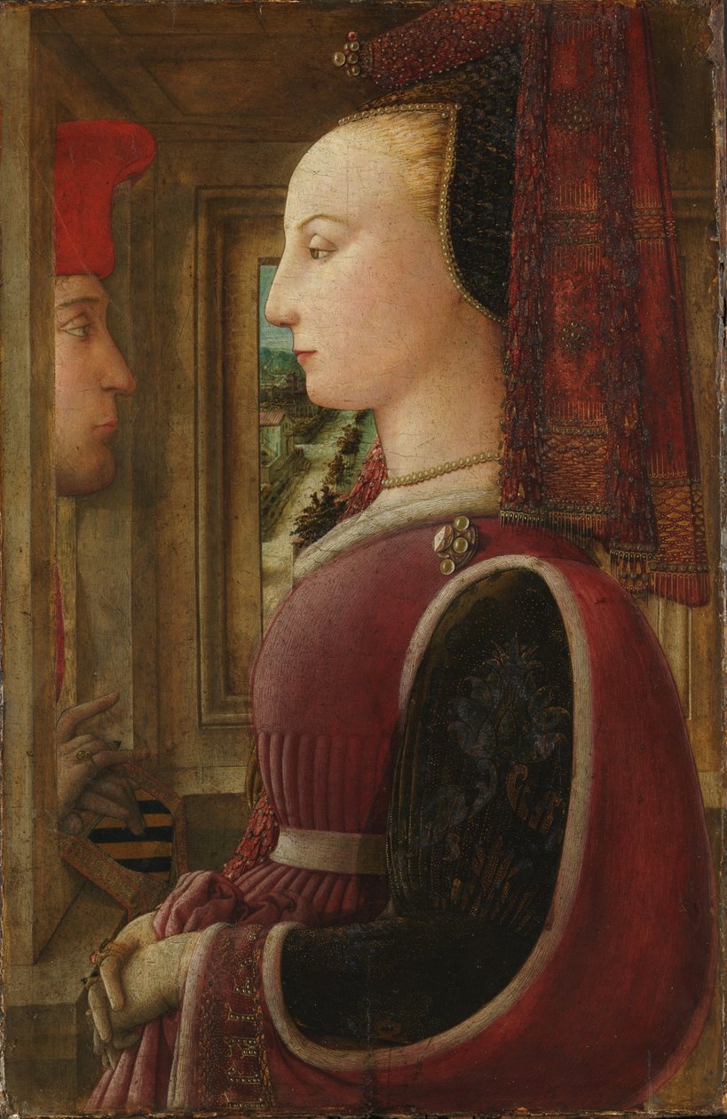 Portret kobiety z mężczyzną przy oknie autorstwa Filippo Lippi
