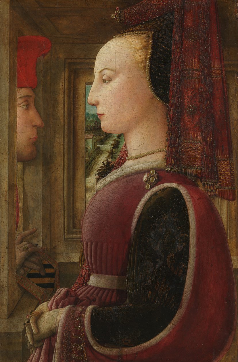Portret kobiety z mężczyzną na ościeżnicy, ca. 1440. autorstwa Fra Filippo Lippi
