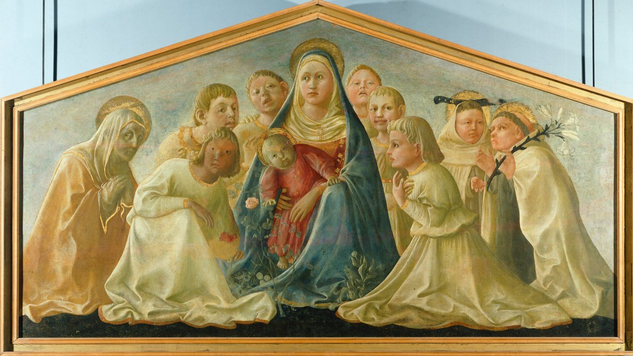 Trivulzio Madonna, czyli Madonna pokory z aniołami i świętymi karmelitami – Filippo Lippi (ok. 1406-1469), tempera na desce, 85x168 cm autorstwa Filippo Lippi