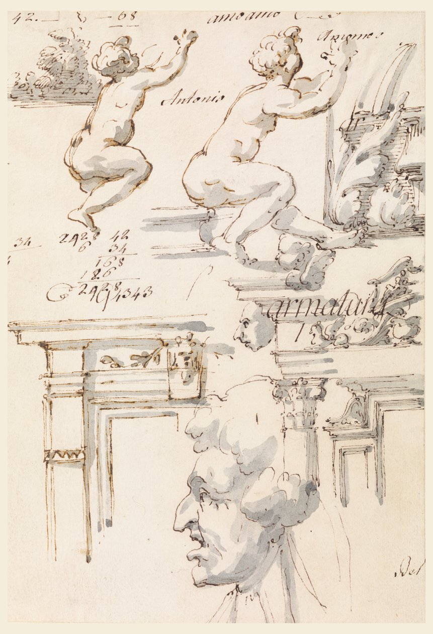 Detale architektoniczne i studia figur autorstwa Filippo Marchionni