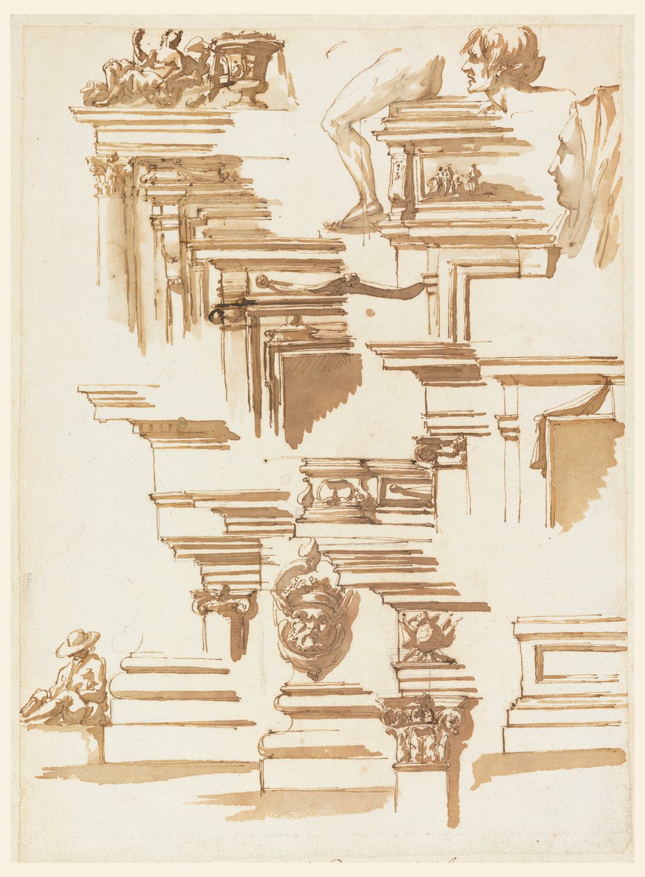Detale architektoniczne; postacie ludzkie autorstwa Filippo Marchionni