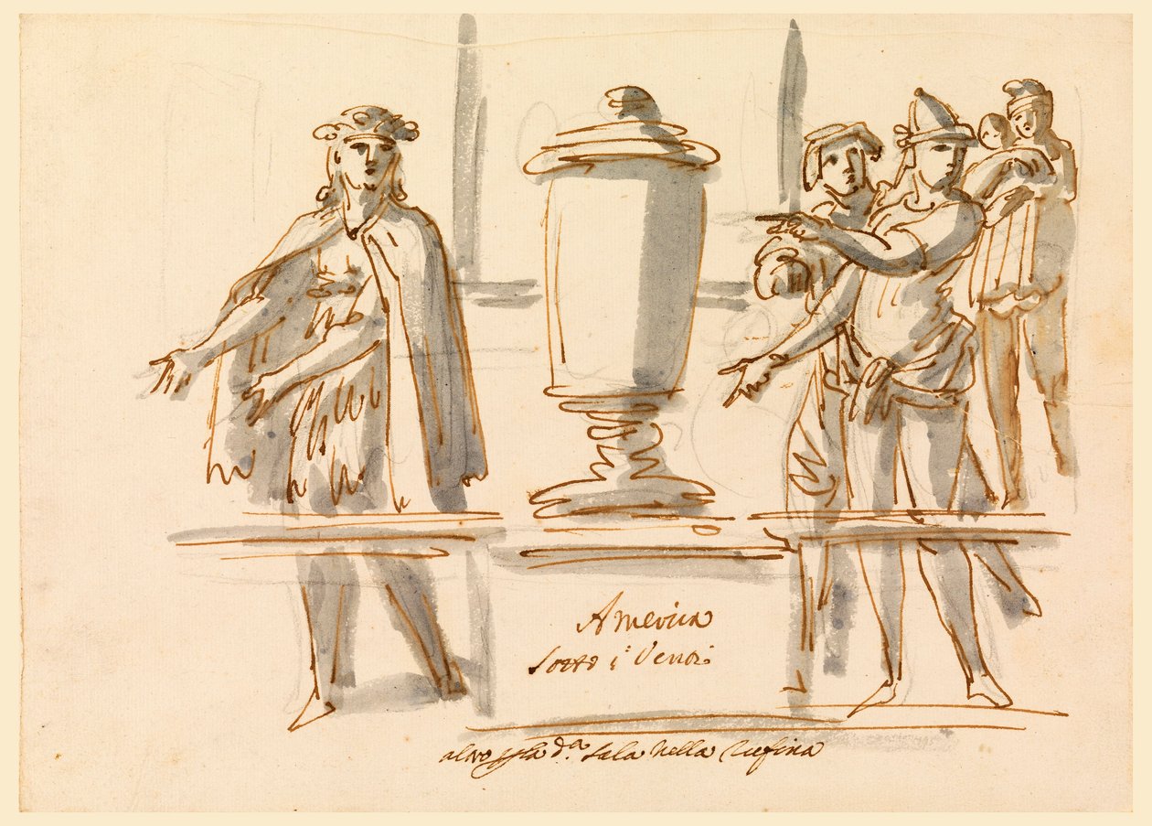 Rysunek, Alegoria Ameryki, dekoracja do salonu kardynała Falconieriego we Frascati, XVIII-XIX wiek autorstwa Filippo Marchionni