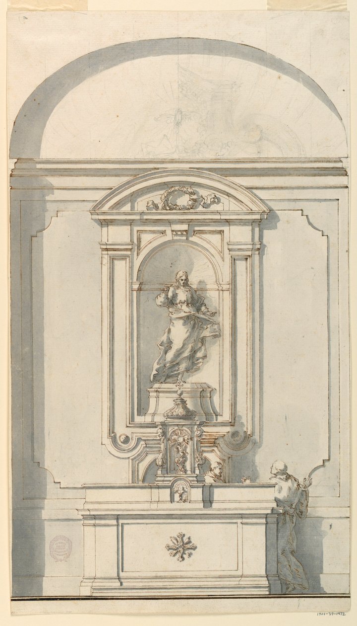 Rysunek, ołtarz z tabernakulum i dwoma rozmawiającymi kapłanami, 1750-75 autorstwa Filippo Marchionni