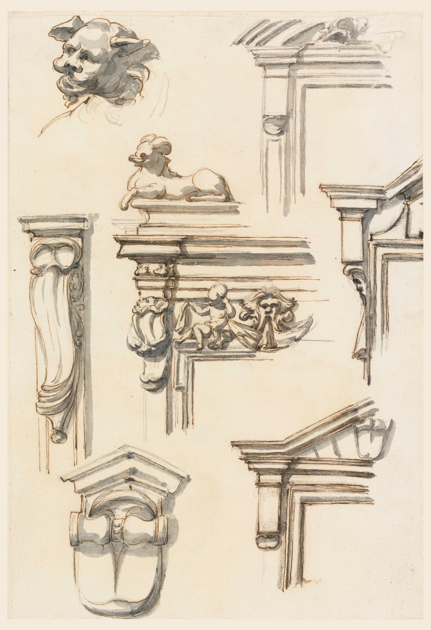 Rysunek, studia architektoniczne, 1750-75 autorstwa Filippo Marchionni