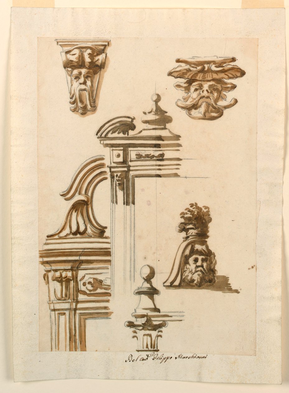 Rysunek, studia architektoniczne, 1750-90 autorstwa Filippo Marchionni