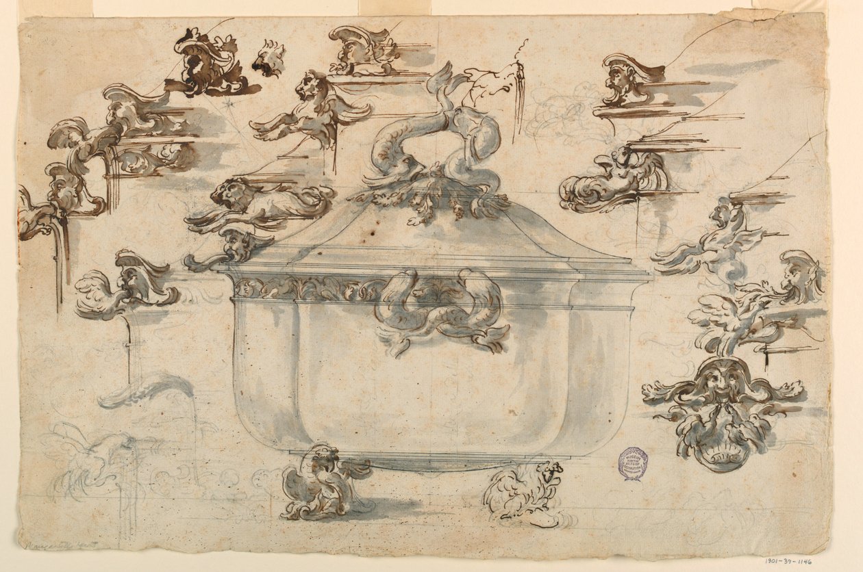 Rysunek, projekty srebrnej wazy, 1769 r. autorstwa Filippo Marchionni