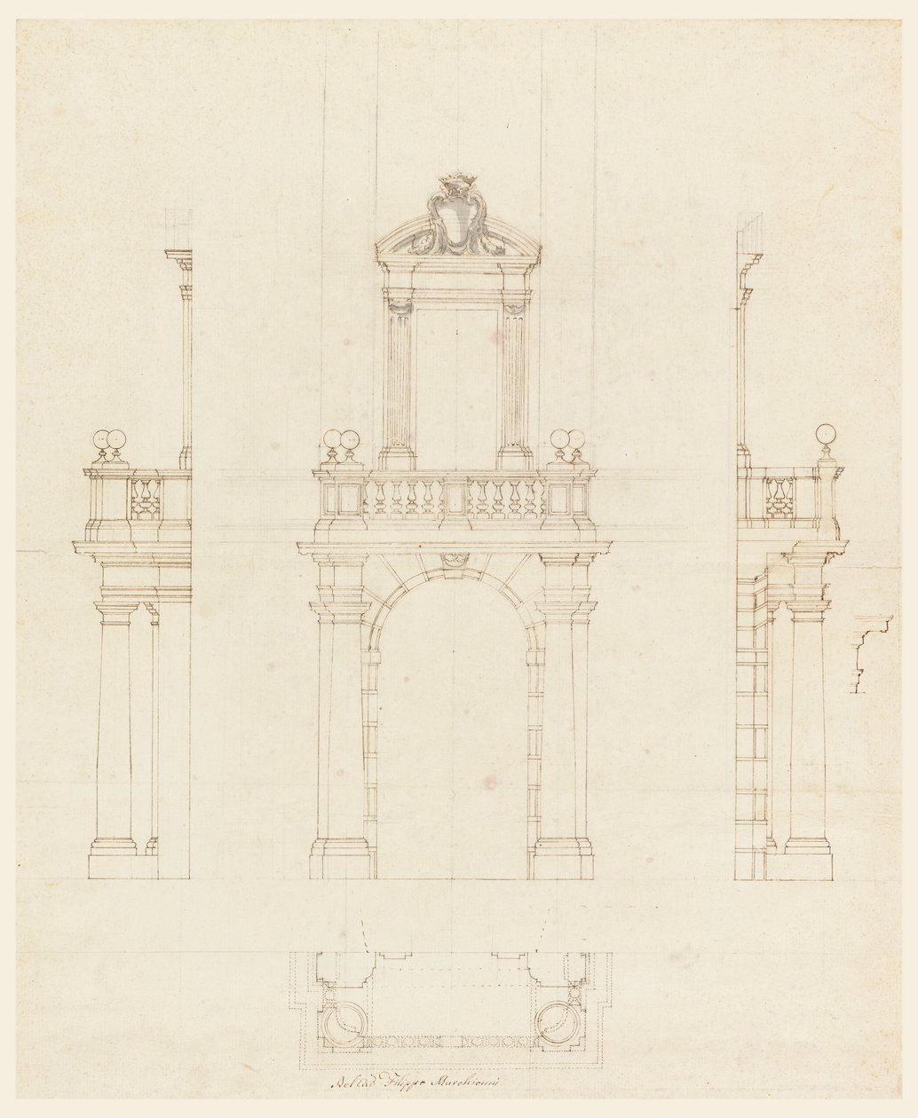 Rysunek, obudowa i rama drzwi, 1750-75 autorstwa Filippo Marchionni