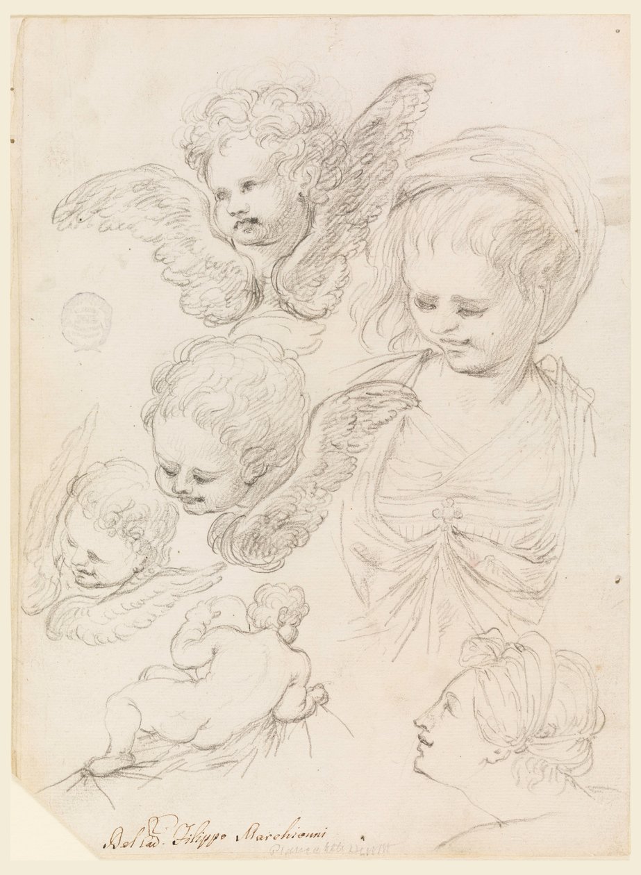 Rysunek, studia do przedstawienia religijnego, 1725-40 autorstwa Filippo Marchionni