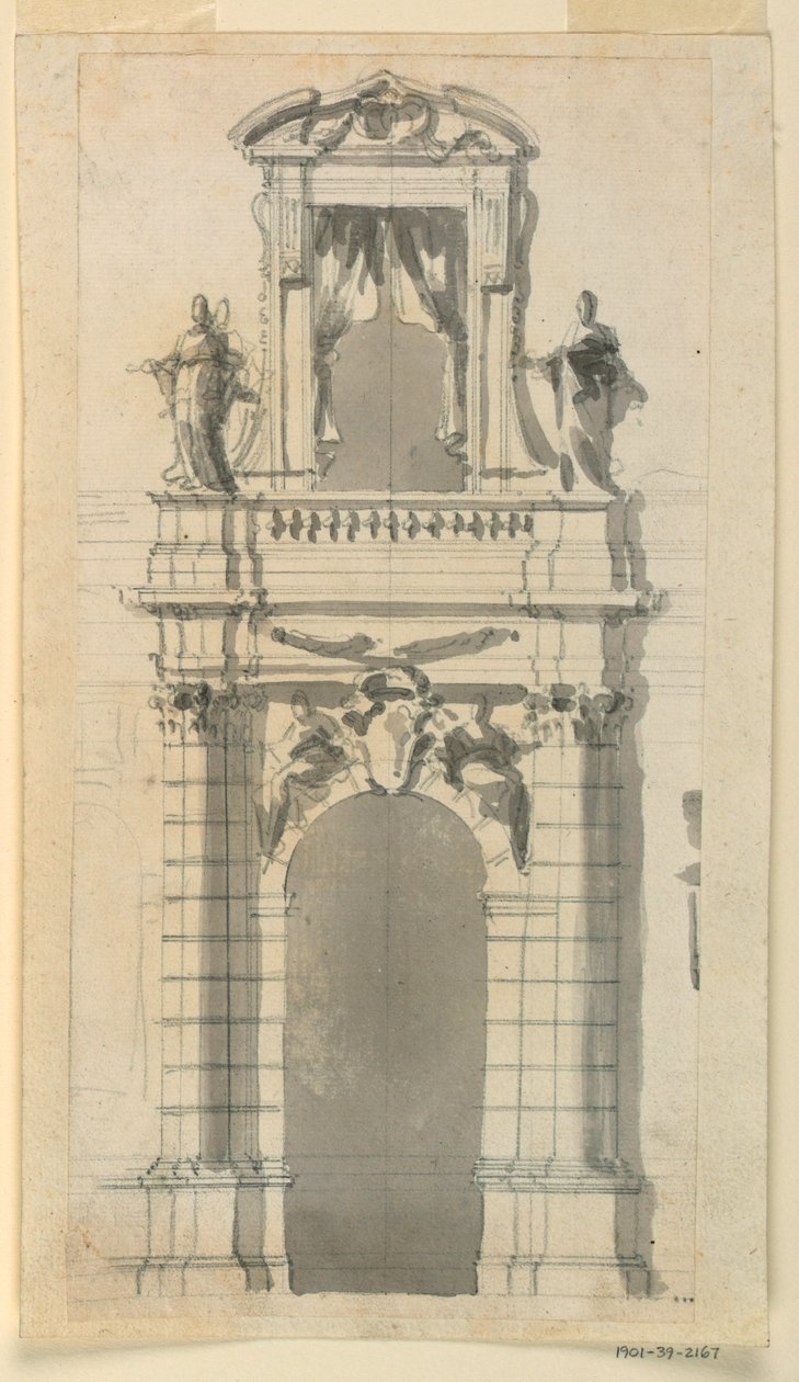 Rysunek, Elewacja dolnej środkowej części rezydencji miejskiej, 1770-85 autorstwa Filippo Marchionni