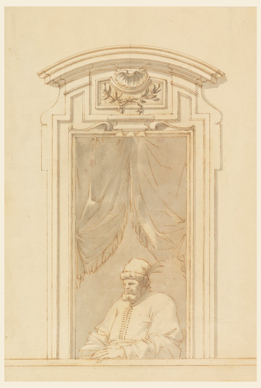 Rysunek, skrzynia okienna i połowa postaci Turka, 1750-70 autorstwa Filippo Marchionni