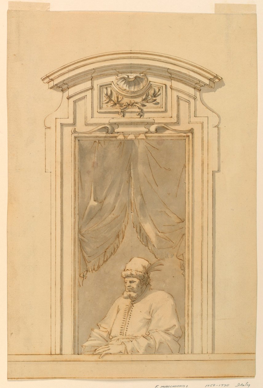 Rysunek, skrzynia okienna i połowa postaci Turka, 1750-70 autorstwa Filippo Marchionni
