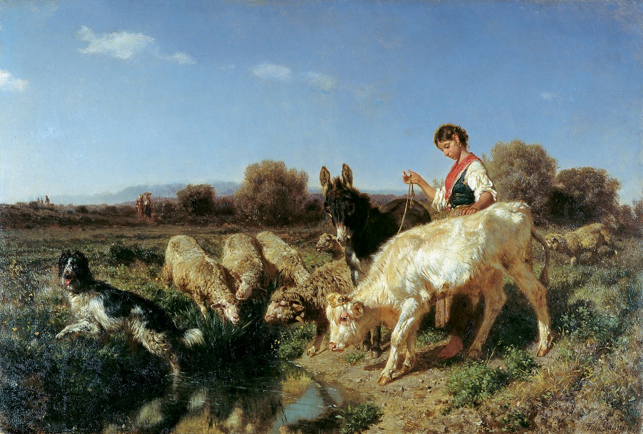 Przy wodopoju autorstwa Filippo Palizzi