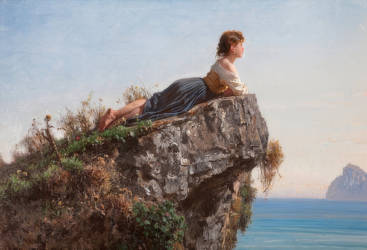 La fanciulla sulla roccia a Sorrento (Dziewczyna na skale w Sorrento). 1871 autorstwa Filippo Palizzi