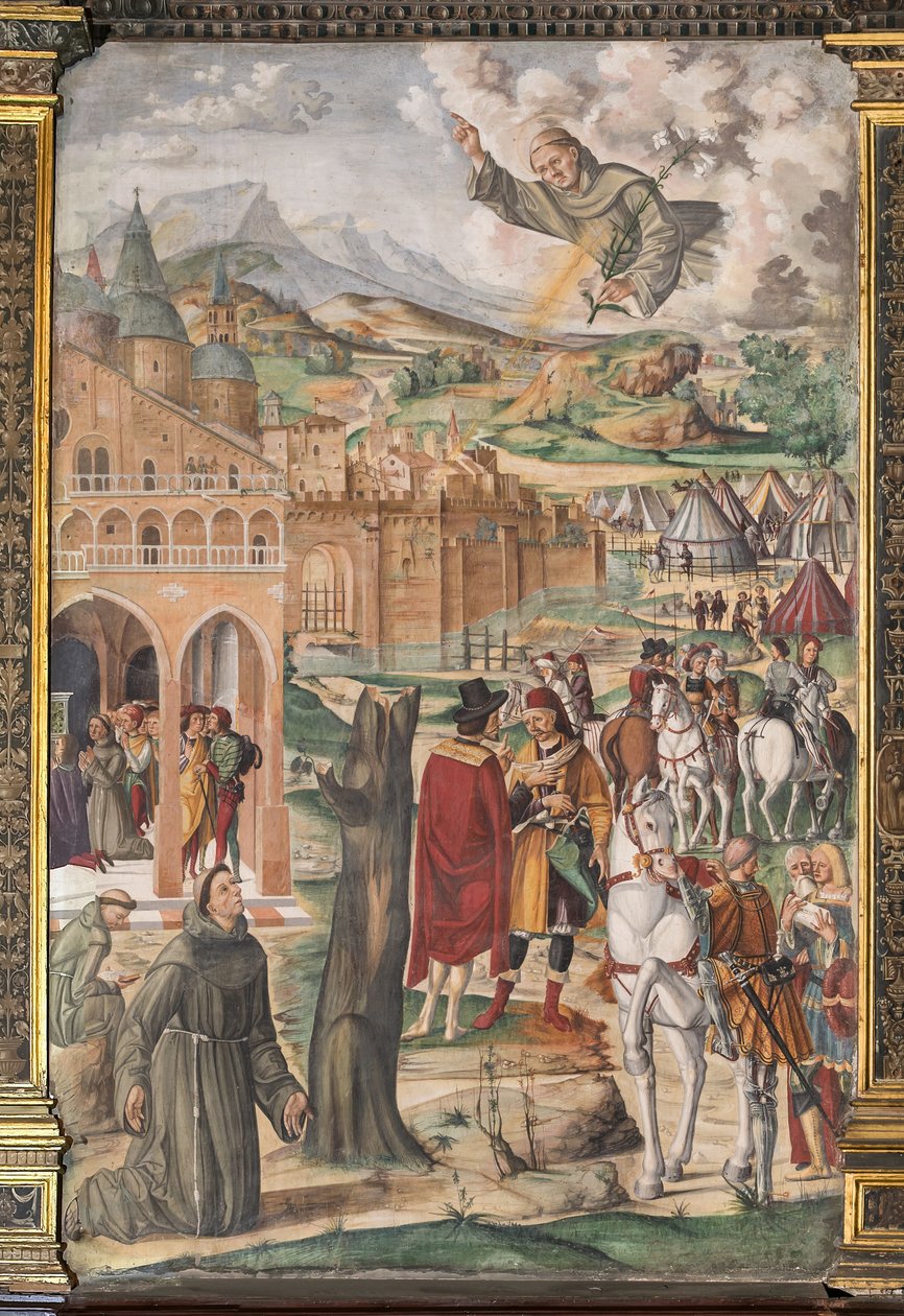 Święty ukazujący się błogosławionemu Luce Belludi przepowiadający wyzwolenie Padwy, Szkoła Świętych autorstwa Filippo da Verona