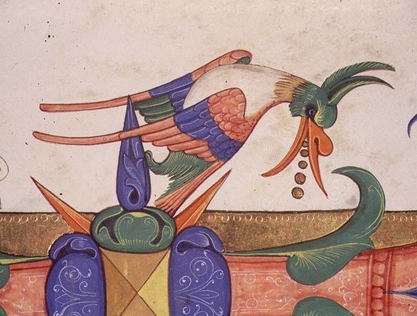 Mszał 515 f.72v Fantastyczny ptak, detal dekoracji z historycznego inicjału „L” z księgi chóralnej wykonanej przed 1449 r. (welum) (detal z 56719) autorstwa Filippo di Matteo Torelli