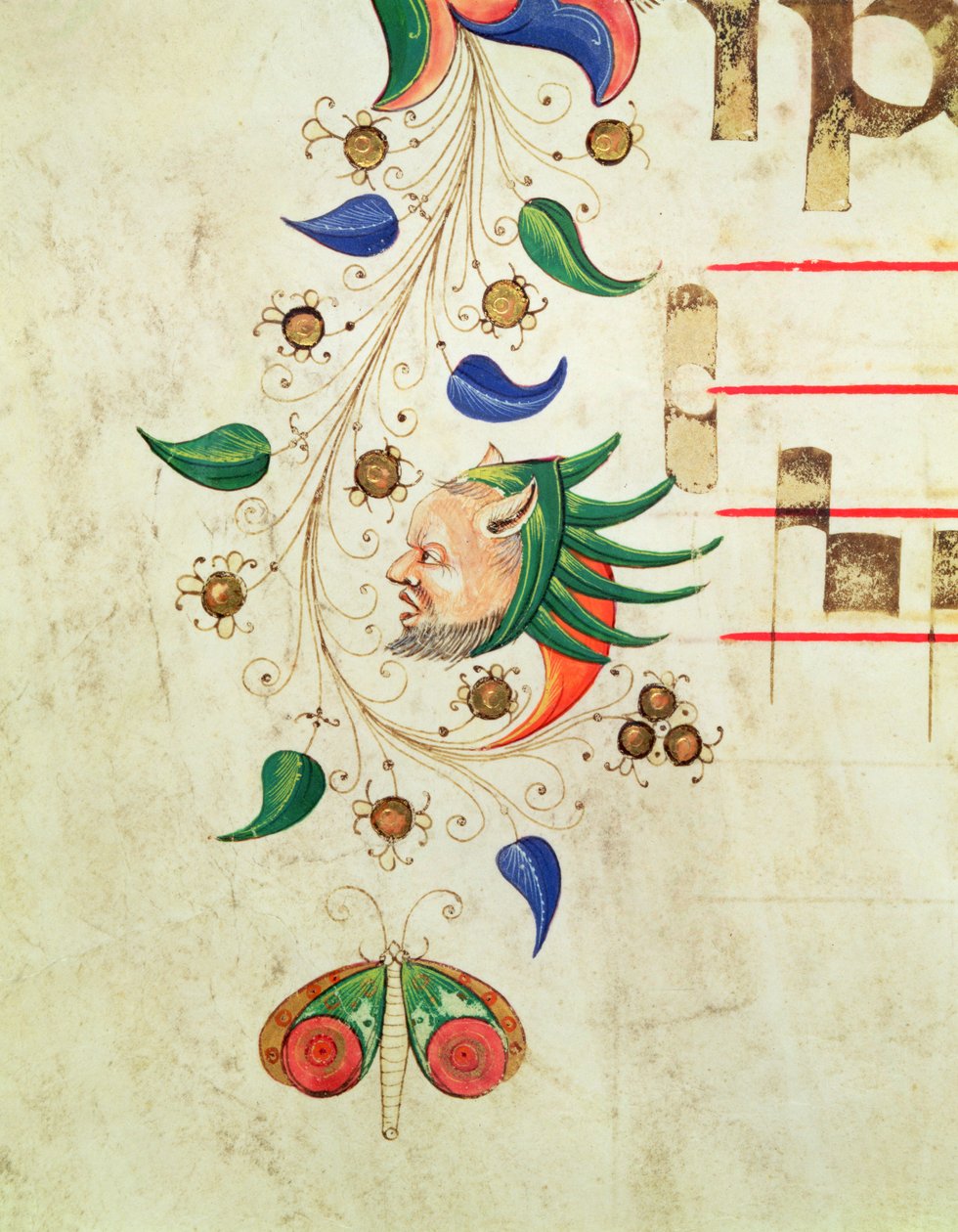Mszał 515 f.72v Zoomorficzna bordiura liściowa, fragment księgi chóralnej sporządzony przed 1449 welinem autorstwa Filippo di Matteo Torelli