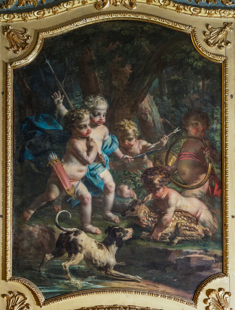 Panel dekoracyjny przedstawiający cherubiny, Pałac myśliwski Stupinigi, autorstwa Filippo Juvarra (1678-1736) autorstwa Filippo or Juvara Juvarra