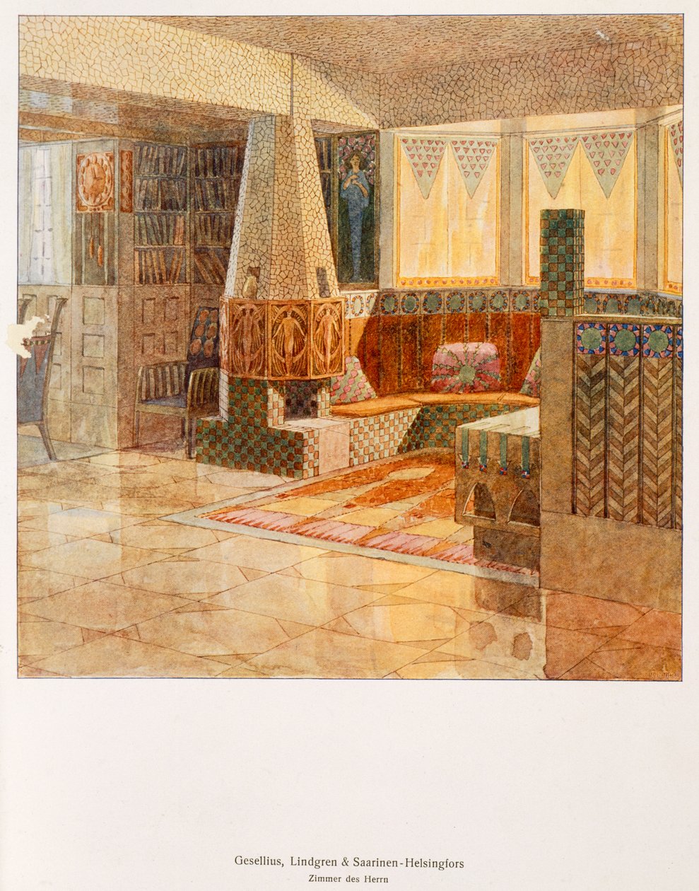 Pokój Dżentelmenów, proj. Gesellius, Lindgren i Sarrinen-Helsingfors, z publikacji niemieckiej, ok. 1895 autorstwa Finnish School