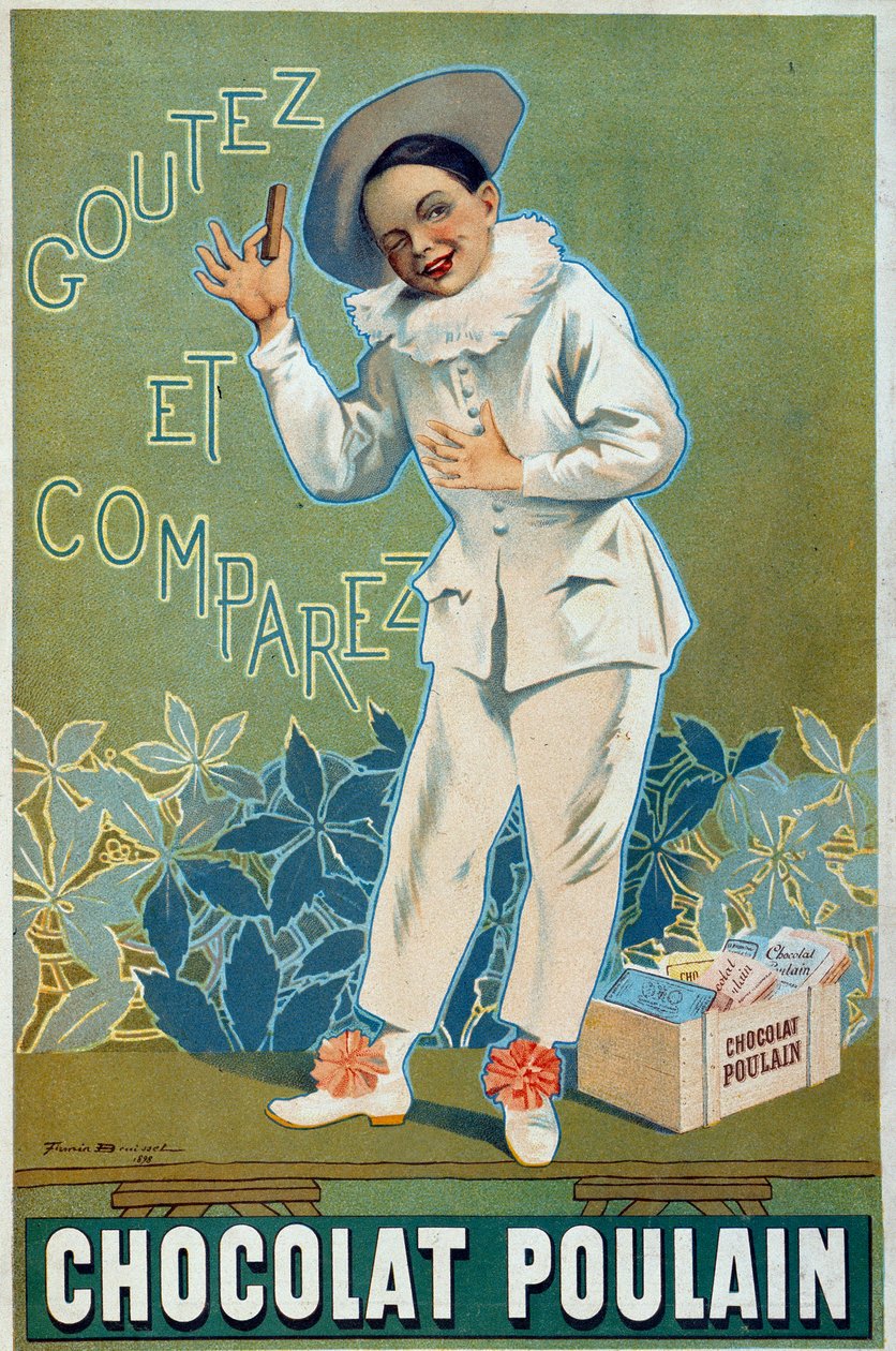 Reklama plakatowa autorstwa Firmina Etienne Bruisseta (1859-1925) dla Chocolat Poulain „”Smakuj i porównaj”” autorstwa Firmin Bouisset
