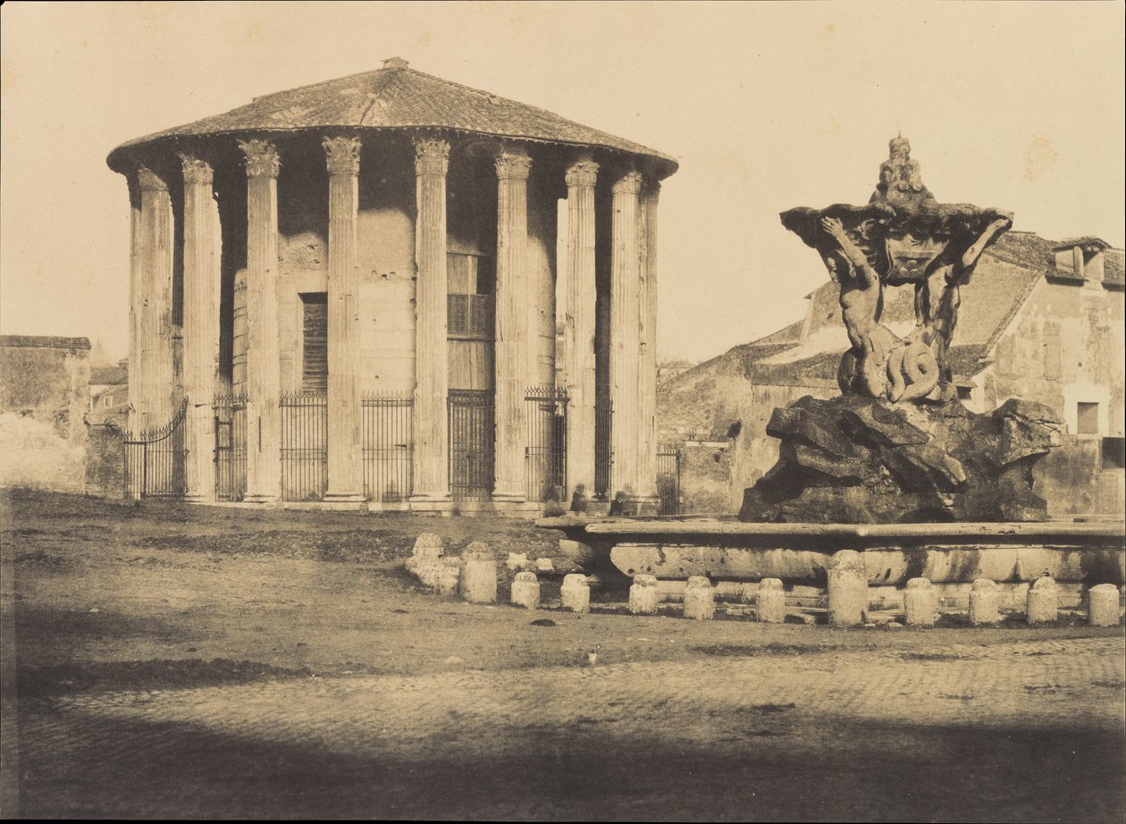 Świątynia Westy i Fontanny, Piazza Bocca della Verita, ca. 1855. autorstwa Firmin Eugène Le Dien.