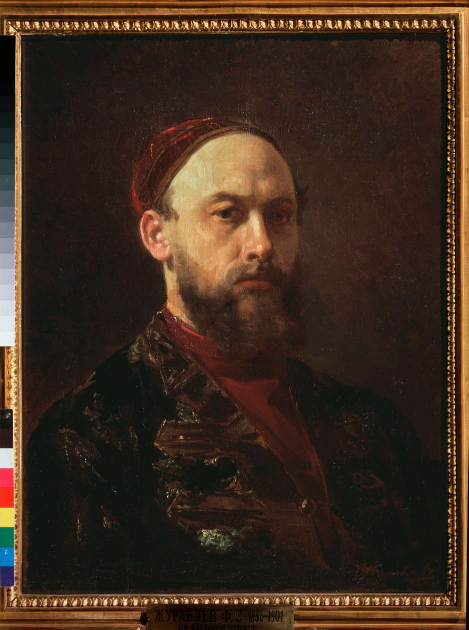 Autoportret (Autoportret) - obraz Firs Sergeevich Zhuravlev (1836-1901), olej na płótnie, sztuka rosyjska XIX wiek - Państwowa Galeria Trietiakowska, Moskwa autorstwa Firs Sergeevich Zhuravlev