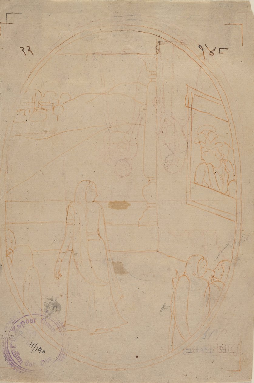 Rysunek do ilustracji z Sat Sai z serii Bihari Lal: Przesłanie oczu..., ca. 178 autorstwa First generation after Nainsukh