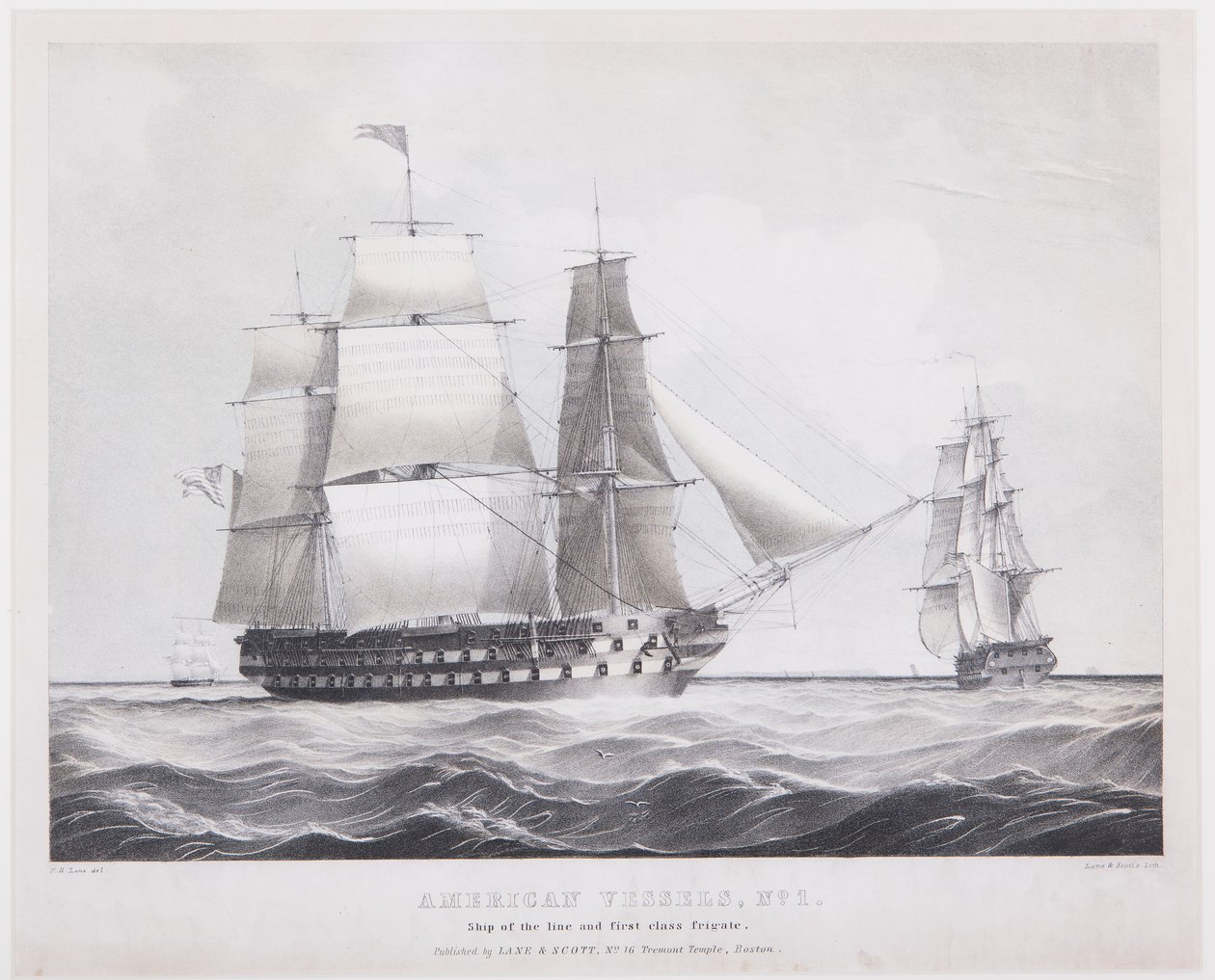 Statki amerykańskie nr 1, c.1845 (lito) autorstwa Fitz Henry (after) Lane