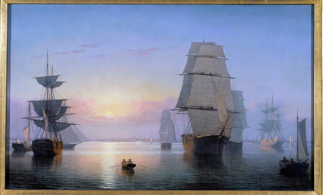 Boston Harbor w zachodzącym słońcu 1850 Obraz Fitz Hugh Lane (1804-1865) 1850 Kolekcja prywatna autorstwa Fitz Henry Lane