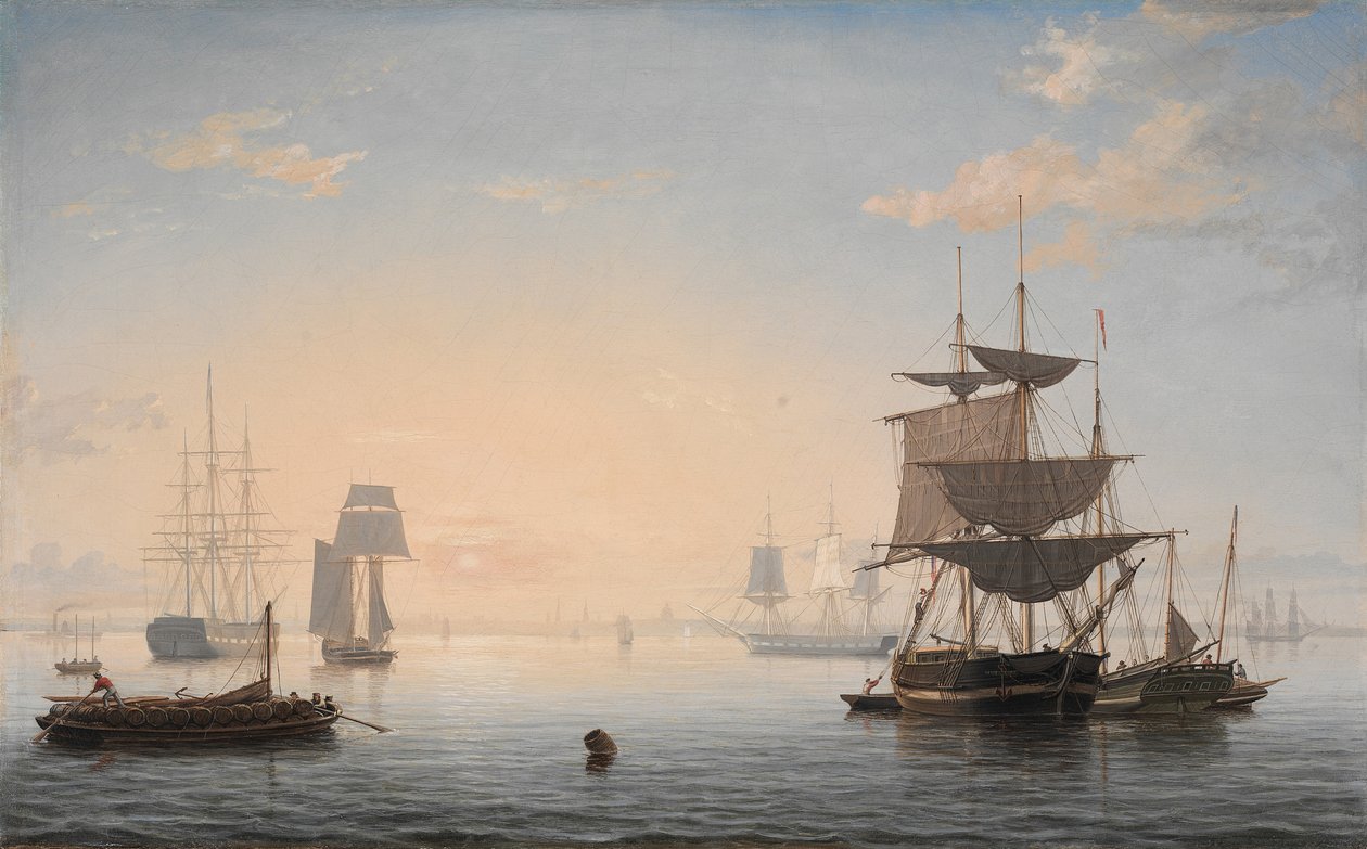 Port w Bostonie, z miastem w oddali, ok. 1846-47 autorstwa Fitz Henry Lane