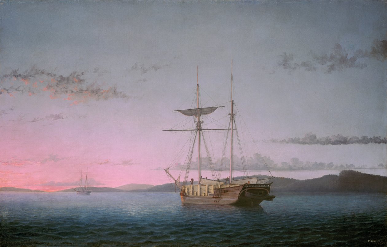 Szkunery z drewna w wieczór nad zatoką Penobscot autorstwa Fitz Henry Lane