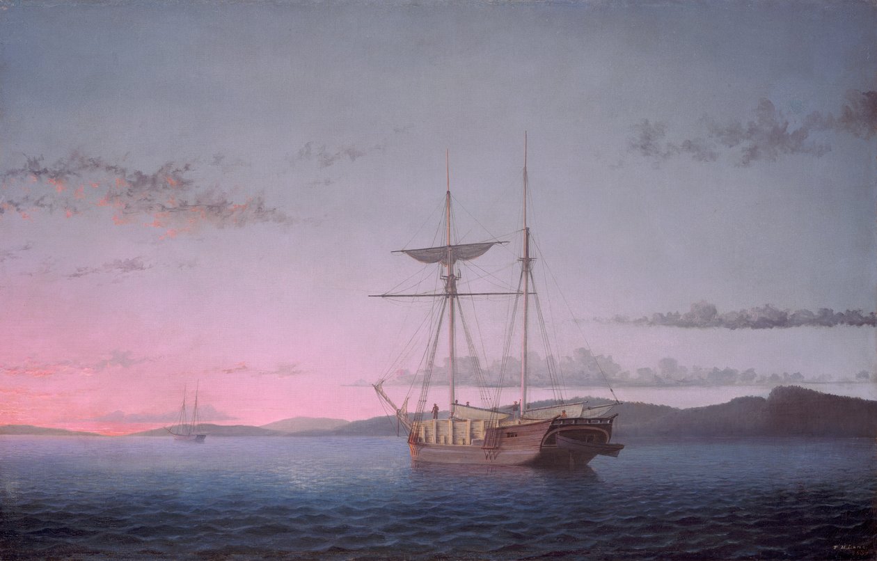 Szkunery z drewna w wieczór nad zatoką Penobscot autorstwa Fitz Henry Lane
