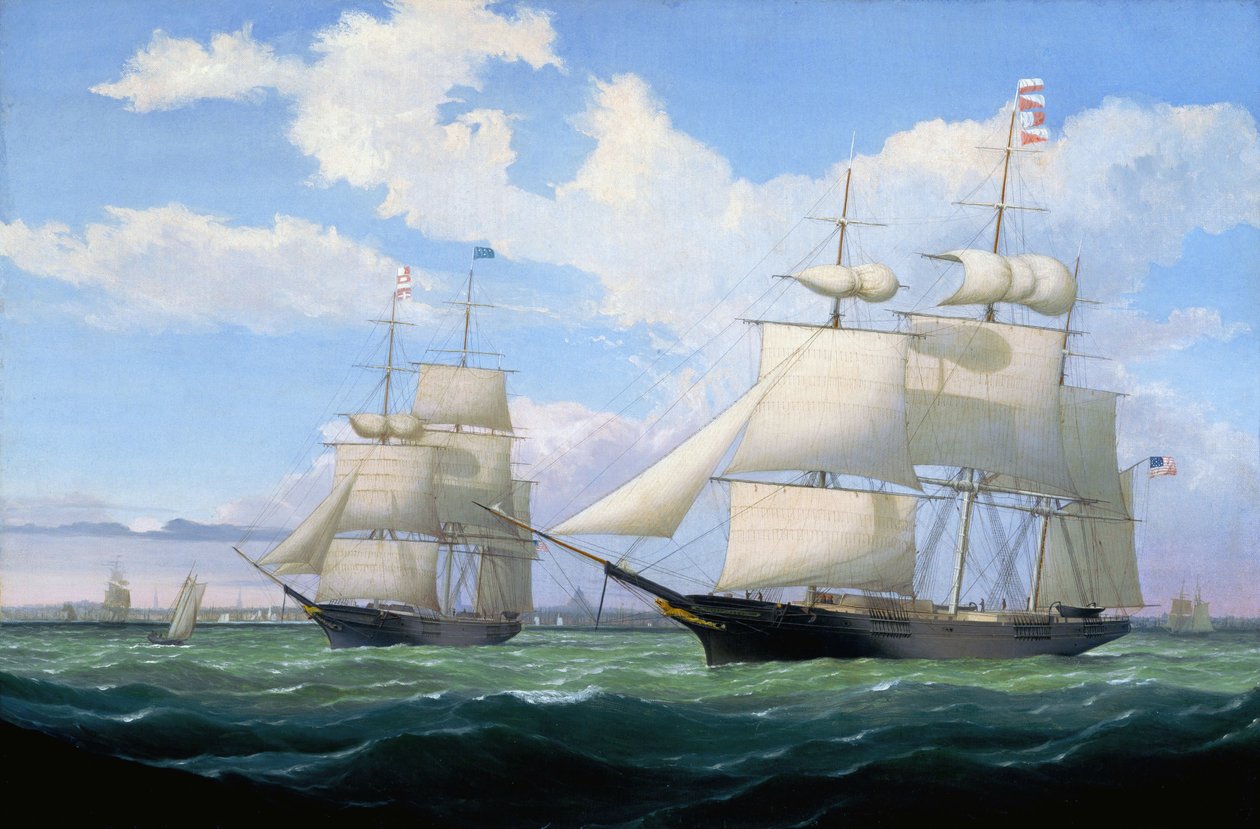 Statki „Winged Arrow” i „Southern Cross” w porcie w Bostonie autorstwa Fitz Henry Lane
