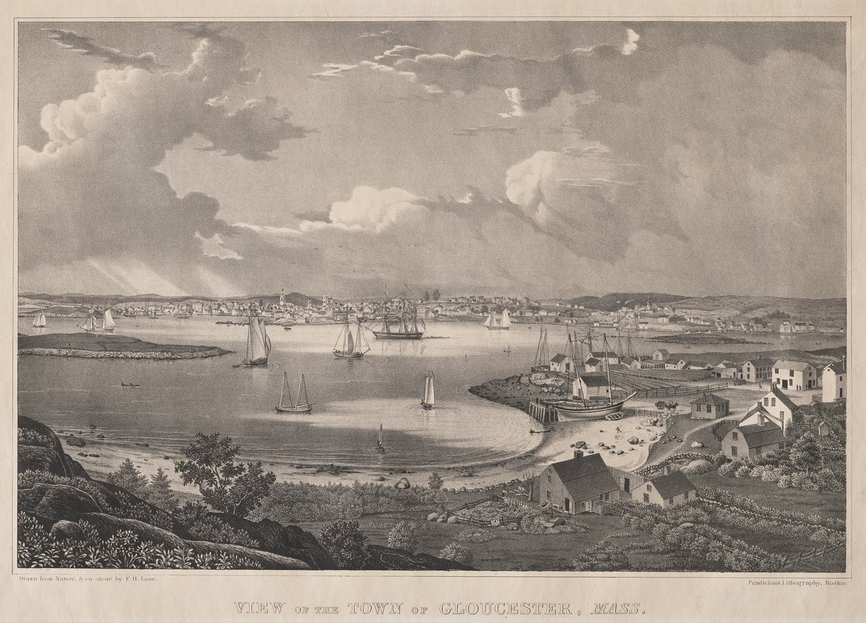 Widok miasta Gloucester, Msza św. autorstwa Fitz Henry Lane