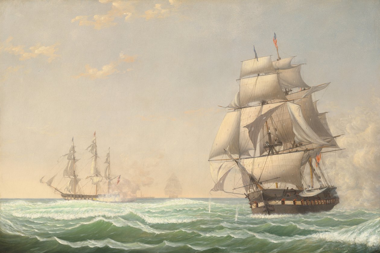 Prezydent fregaty Stanów Zjednoczonych w ataku na brytyjską eskadrę, 1815, 1850. autorstwa Fitz Hugh Lane