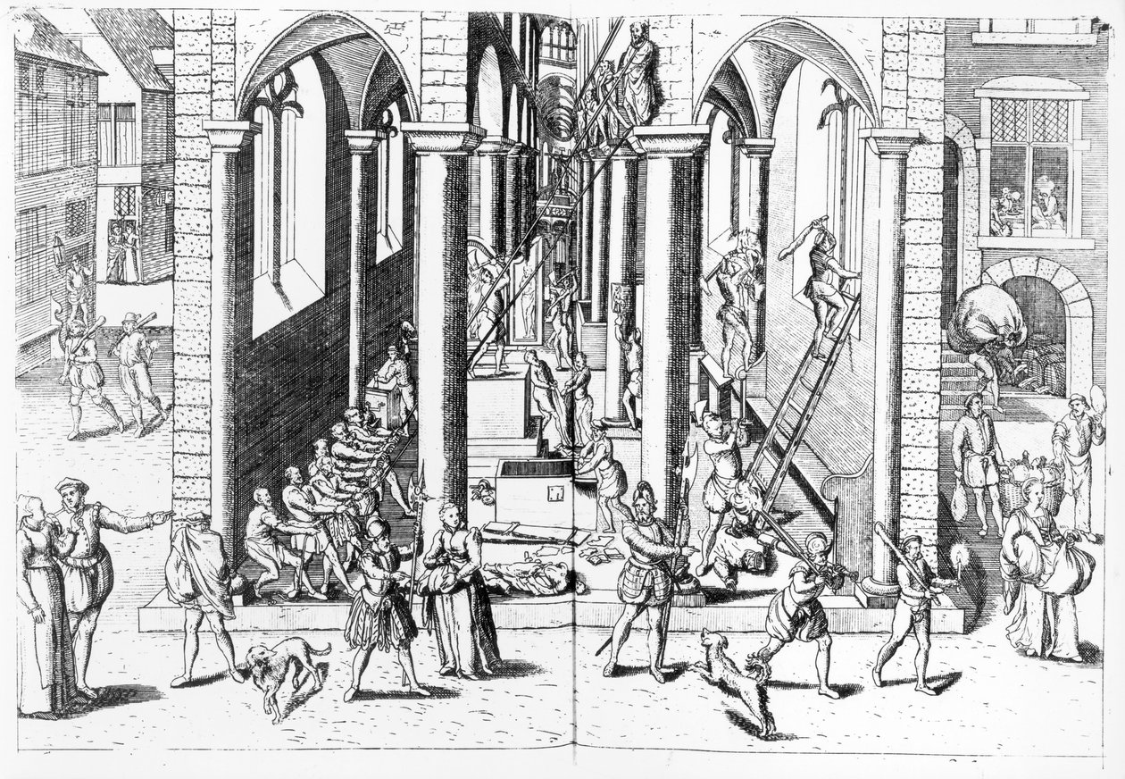 Kalwiniści niszczący posągi w kościołach katolickich, 1566 autorstwa Flemish School