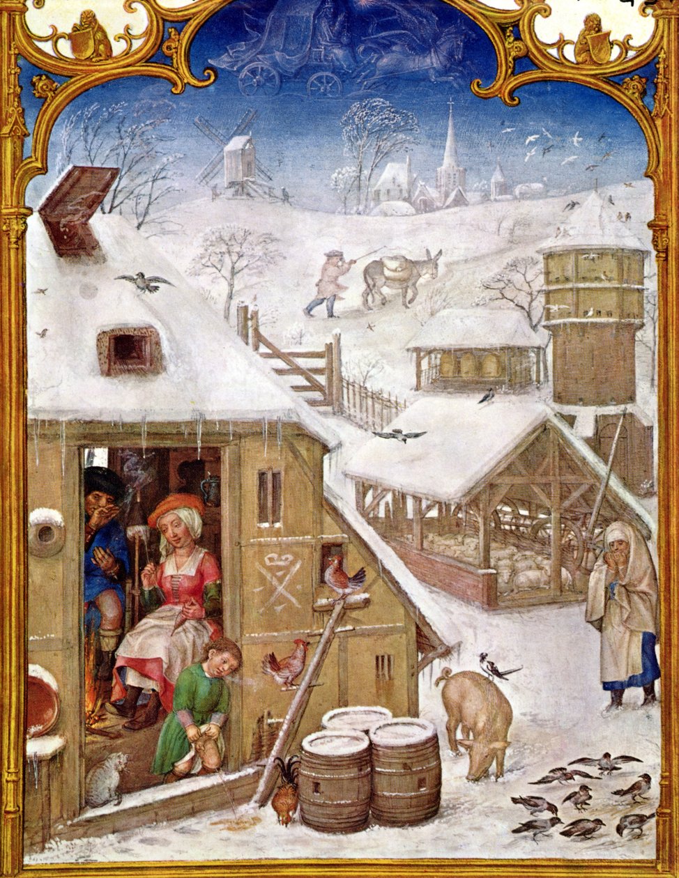 Fol.2v luty: Życie chłopskie, z "Breviarium Grimani", c.1515 autorstwa Flemish School