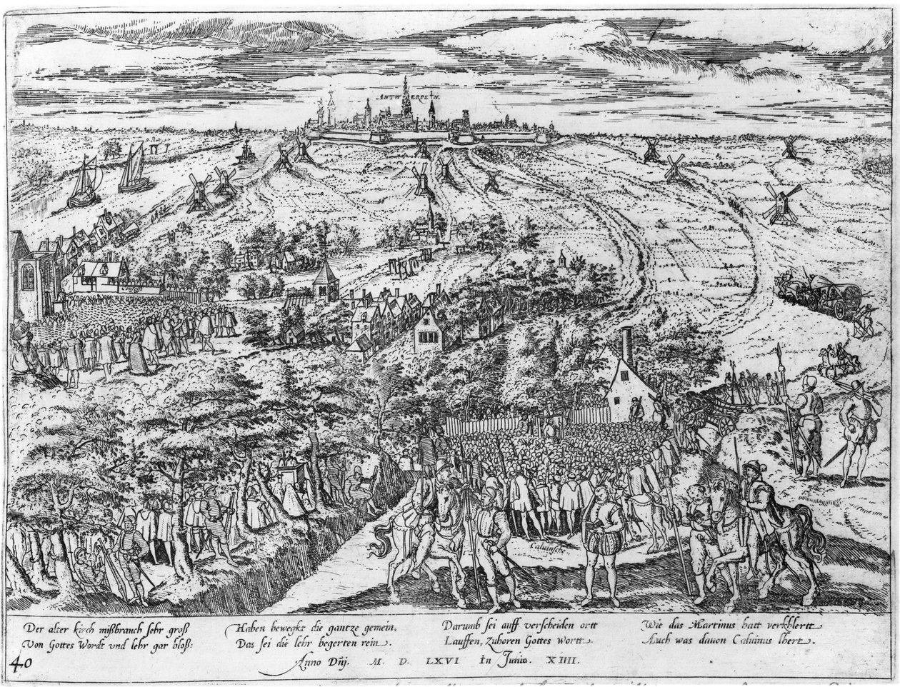 Protestanci spotykają się na otwartej przestrzeni wokół Antwerpii, 1576 autorstwa Flemish School