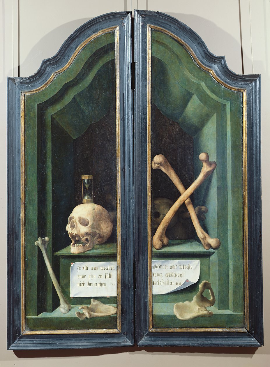 Vanitas, rewers dwóch paneli z tryptyku autorstwa Flemish School