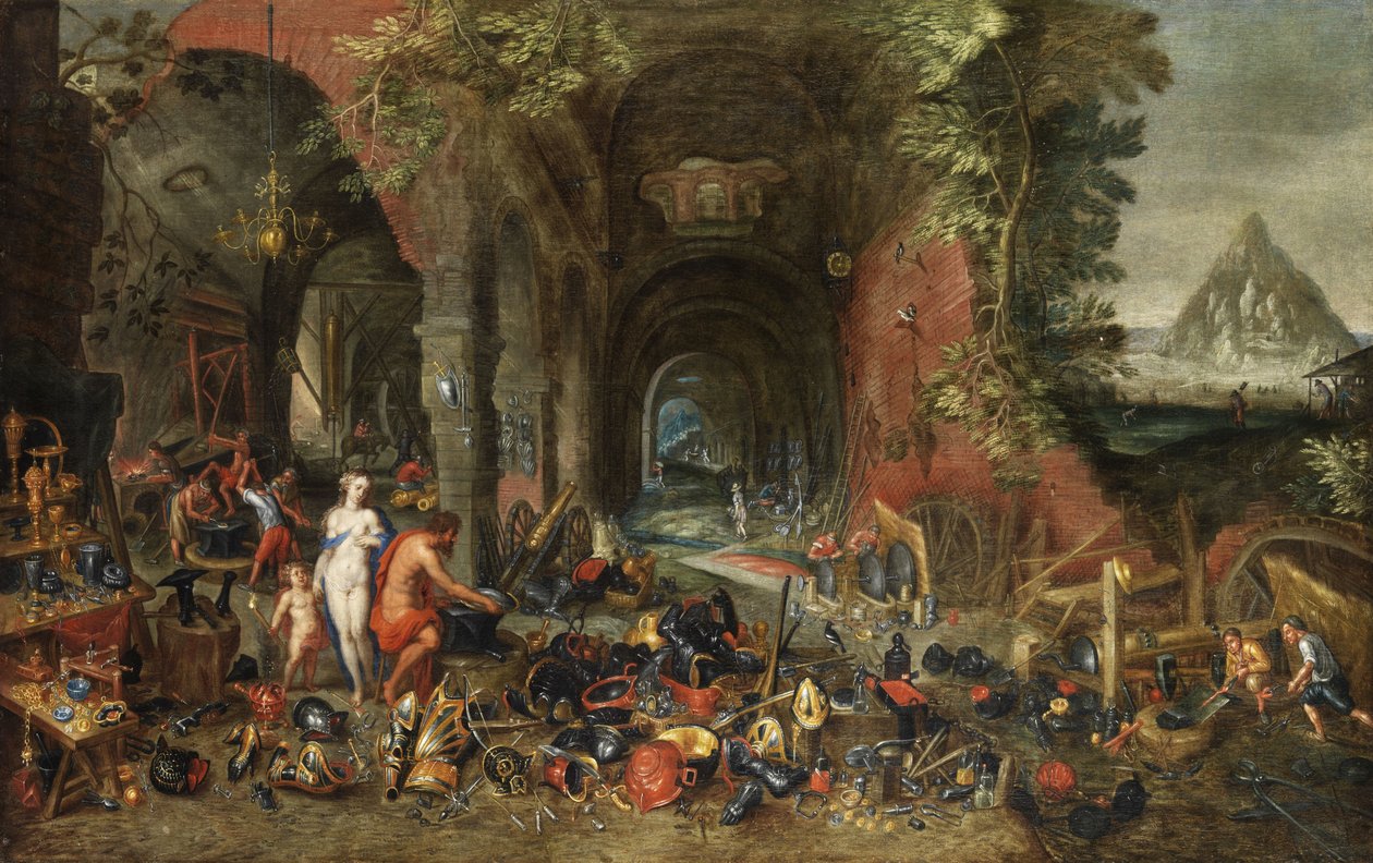 Wenus i Kupidyn w kuźni wulkanu. autorstwa Flemish painter in the circle of Jan Brueghel