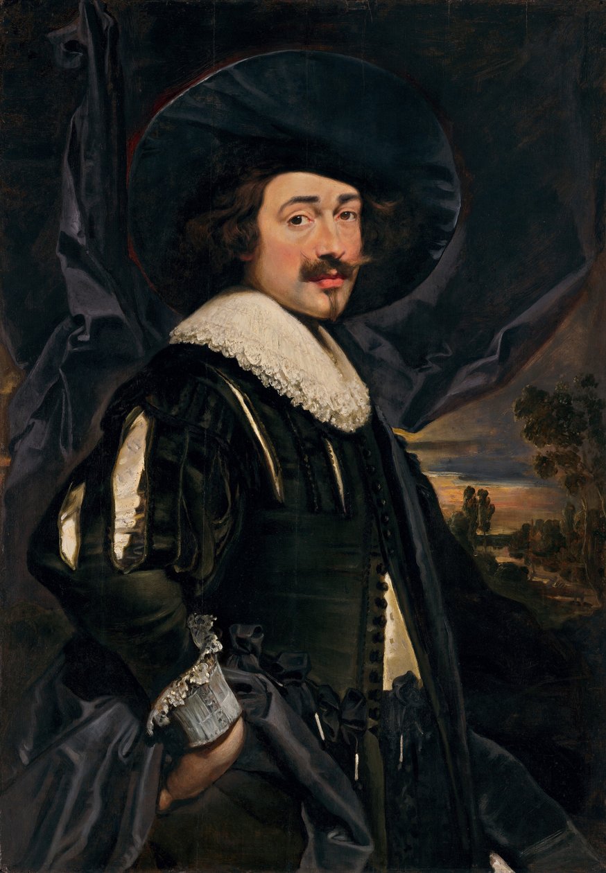 Portret mężczyzny w kapeluszu z szerokim rondem autorstwa Flemish 17th Century