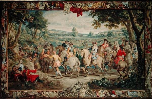 Procesja kawalerii, z serii "Nauki wojskowe", warsztat Judocusa de Vos, ok. 1715-24 (gobelin) autorstwa Flemish School