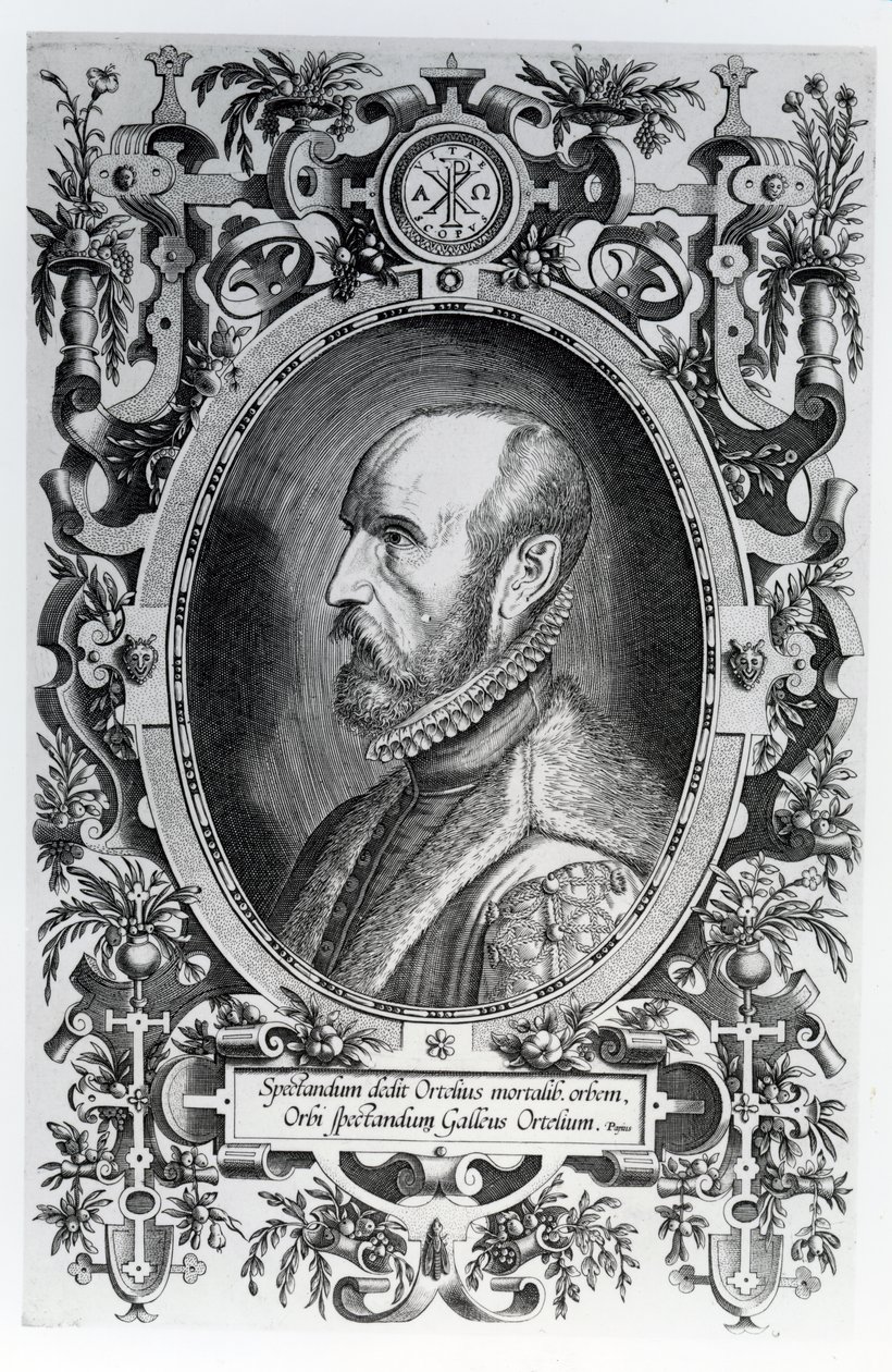 Abraham Ortelius, frontyspis do swojego Teatru Świata, 1579 autorstwa Flemish School